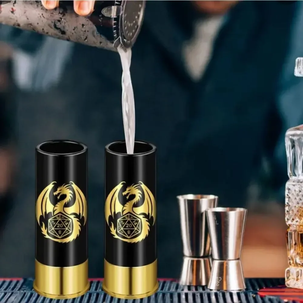 Dungeons & Dragons Dragon D20 Shot Glass Set 12 Gauge Shells Black Gold Barware